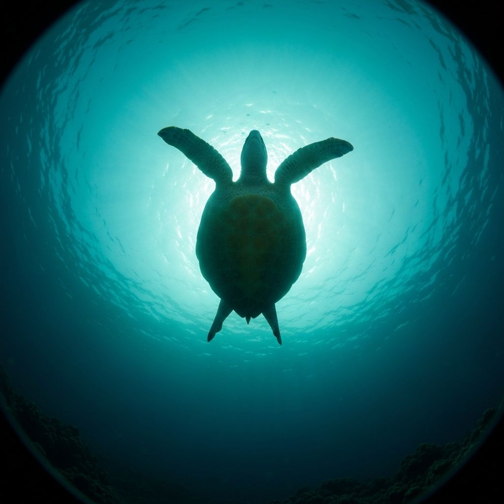 Sea turtle cinematic underwater shot